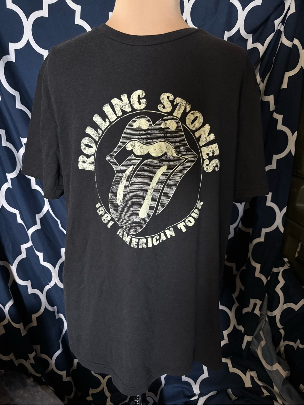 the Rolling Stones Black Tee with Cream Tongue Logo